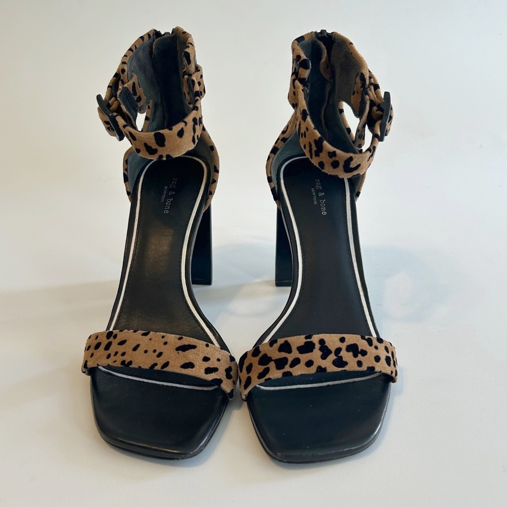Rag & Bone Cheetah Print Leather Heels Women 6 US Block Heel Square Toe - Picture 2 of 8